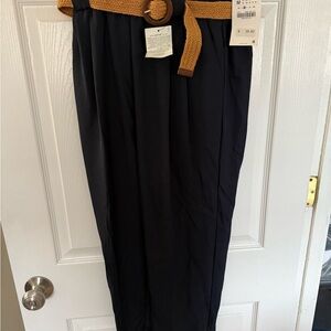 NET Zara NAVY Pants with Tan Belt